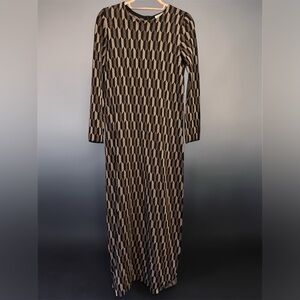 Stefanel Metallic Maxi Dress Brown Gold Geometric NWOT size  M